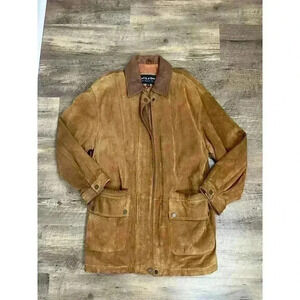 Wilsons Leather Men's Brown Full Zip Jacket Leather Collar Suede Size L *Read